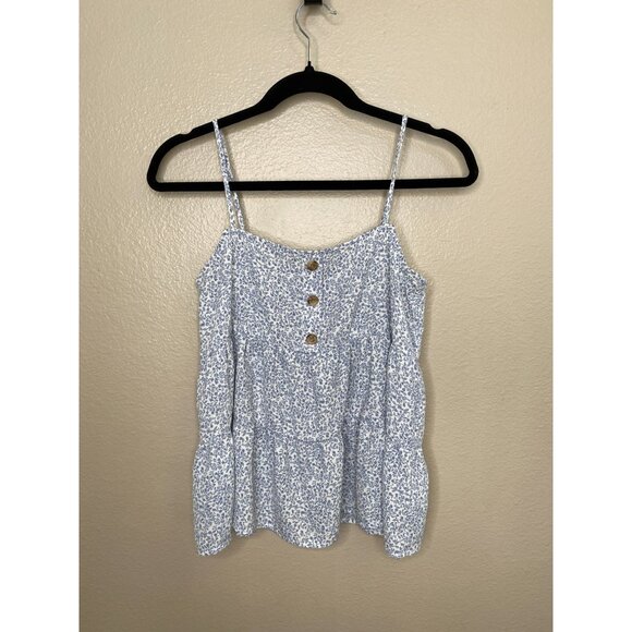 Paper Crane Womens Blue Floral Tank Top XS Spaghetti Strap Peplum polyester - Picture 1 of 6